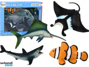 Marine Animal Figurine Set Shark Dolphin Stingray 5 Pieces