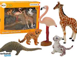 Figur Sett Dyr Sjiraff Flamingo Elefant Tiger
