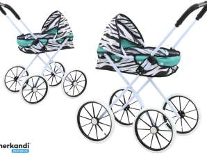 Puppenwagen große Räder faltbar Zebra türkis