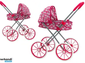 Puppenwagen Große Räder Faltbar Rosa Herzen