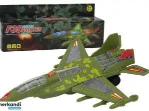 Militärischer Flugzeug F35 mit beweglichen Lichtern und Geräuschen in Grün