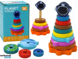 Classificatore Piramidale in Legno Gioco Puzzle Piramide Pianeti Cosmo 10 pezzi.
