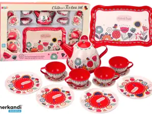 Juego de café y té con tazas, tetera, bandeja, roja, cafetería