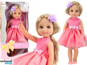 Puppe mit langen Haaren, rosa Kleid, Haarnadel und Bürste 38 cm
