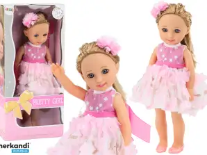 Poupée Robe Rose Cheveux Longs Barrettes Brosse 38cm
