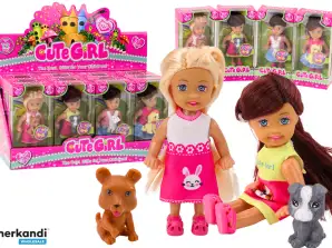 Mini Lėlė Ilgi Plaukai Spalvingas Suknelė Šuniukas