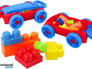 Bausteinset im Wagen auf Rädern Blau-Rot