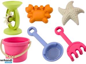 Set di Giocattoli da Spiaggia Secchio, Mulino, Setaccio, Formine Pastello