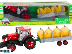 Grande Trattore Agricolo con Rimorchio e Balle di Fieno Rosso