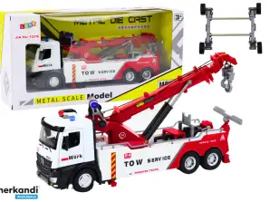 Truck with Crane Two Hooks Metal White Red Lights Sounds