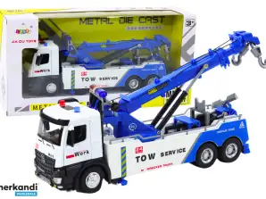 Truck with Crane Two Hooks Metal White-Blue Lights Sounds