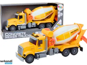 Camion Jaune Bétonnière avec Motorisation par Friction, Effets Lumineux et Sonores