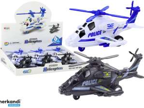Police Helicopter White or Black Friction Driven Light and Sound