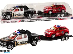 Police Pickup Vehicle Set with Tow Truck and Trailer