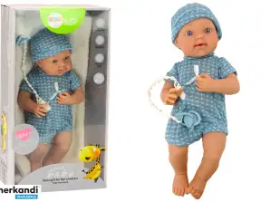 Puppe Baby in Blauem Outfit Mütze Schnuller Decke