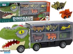 Truck Dinosaur Transport Cars 6pcs Lights Sounds Green