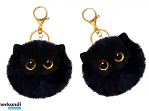 Portachiavi Gatto di Peluche Decorazione Occhi Orecchie Nero