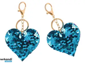 Portachiavi Cuore Lenticchie Doppia Faccia Argento Blu