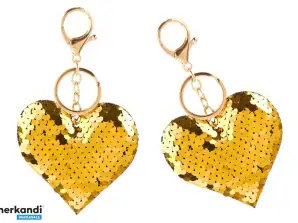 Portachiavi Cuore Paillettes Doppie Argento Oro