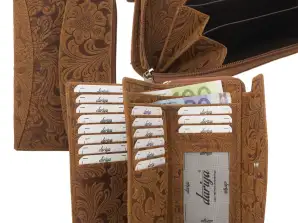 RFID Protection - Große Hunterleder Damenbörse mit Prägemotiv, 18 Kartenfächer