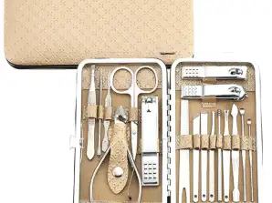 Set per Manicure e Pedicure in Astuccio Beige 20 pezzi