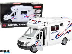 Weißes Camper-Auto mit Lichtern und Geräuschen