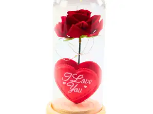 Eeuwige Roos in Koepel met LED Verlichting Rood met Hart 18.5x8cm