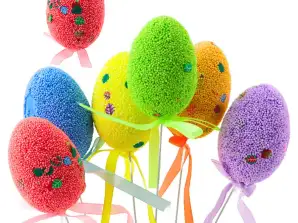 Ovos de Páscoa em Piquete com Folhas Coloridas e Fita, 6 Unidades