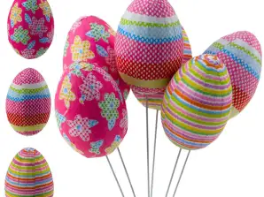Huevos de Pascua en Palito con Puntos Flores Rayas Decoración Colorida 6pcs