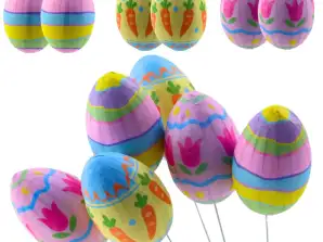 Huevos de Pascua en Palito Zanahorias Tulipanes Decoración Coloridos 6uds