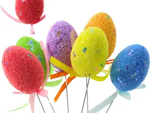 Ovos de Páscoa em Palito Notas Coloridas Laço Decoração 6 peças