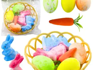 Paasdecoraties in Mandje - Konijntjes, Eieren, Wortelen 6st