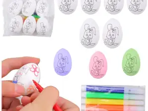 Uova di Pasqua in Polistirolo da Colorare con Disegno di Coniglio - 6 Pezzi