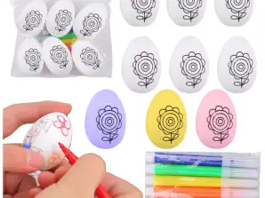 Uova di Pasqua in Polistirolo per Dipingere con Pennarelli Motivo Fiore 6 pz