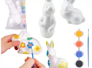 Schilderset voor Polystyreen Paasdecoraties 4 Konijnen Verf en Borstel