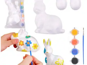 Set voor het Schilderen van Styrofoam Paasdecoraties – Konijn 2 Eieren Verf