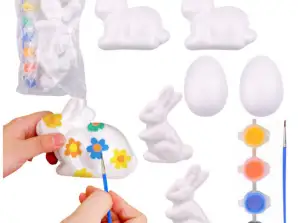 Set voor het Schilderen van Styrofoam Decoraties 4 Konijnen 2 Eieren Verf