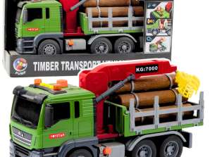 LKW Holztransport Kran Holz Rundholz Lichter Geräusche