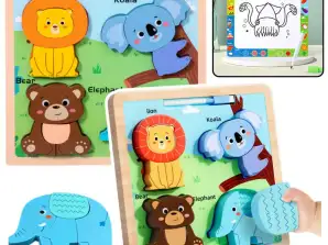 Puzzle Board 2in1 Holz Pädagogischer Wild Tiere Stift