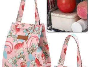 Lunch bag isolant thermique fleurs roses 25cm