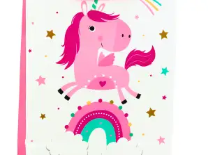 Sac Cadeau Pour Enfant Licorne Arc-en-Ciel Rose 32 x 26 x 10 cm