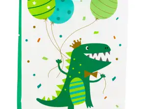 Sac cadeau dinosaure avec ballons blanc et vert 32 x 26 x 10cm