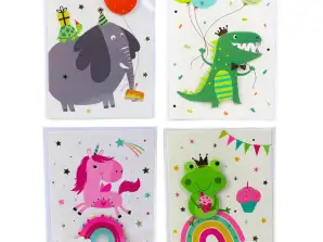 Carte de Vœux 3D Licorne Éléphant Grenouille Dinosaure Enveloppe