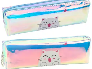 Holografisk Barneskole Penal med Katt Blå 21x6cm