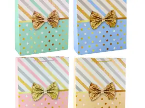 Large Gift Bag with Bow Gold Decorations 55 x 43 x 15 cm