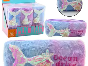 Trousse en Peluche avec Queue de Sirène et Sequins Violet-Bleu