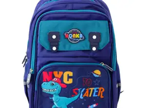 Schulrucksack Kinder Brustgurt Dinosaurier Marineblau 41x30x16 cm