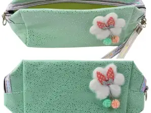 Kosmetiktasche Piórnik Schleife Glänzende Partikel Türkis Mint