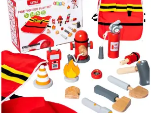 Set Piccolo Pompiere Costume Accessori Pompiere Legno 14 Pezzi