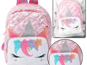 Dygsniuota vienaragio vaikų mokyklinė kuprinė rožinė 32cm